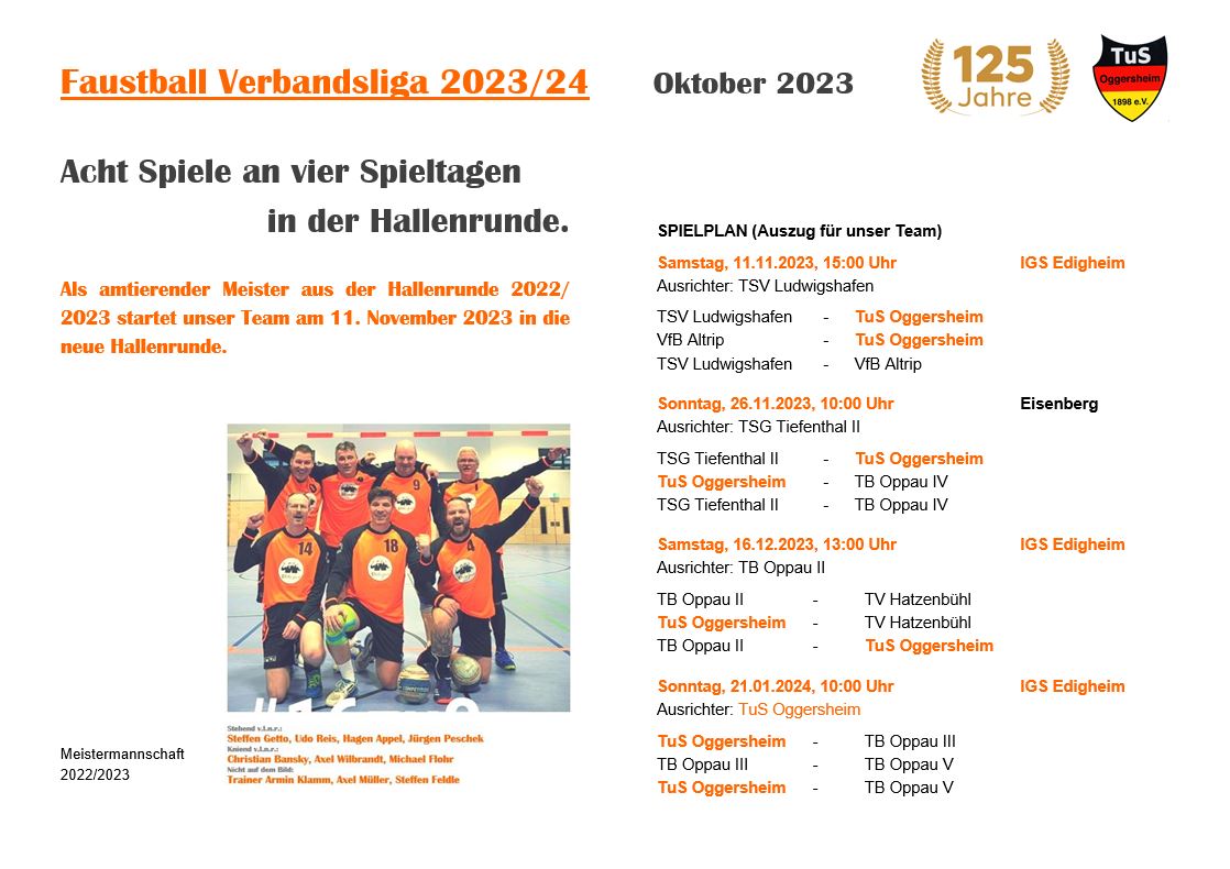 070 Schaukasten Aktuelles 2023 10 01 Faustball VL Halle Spielplan
