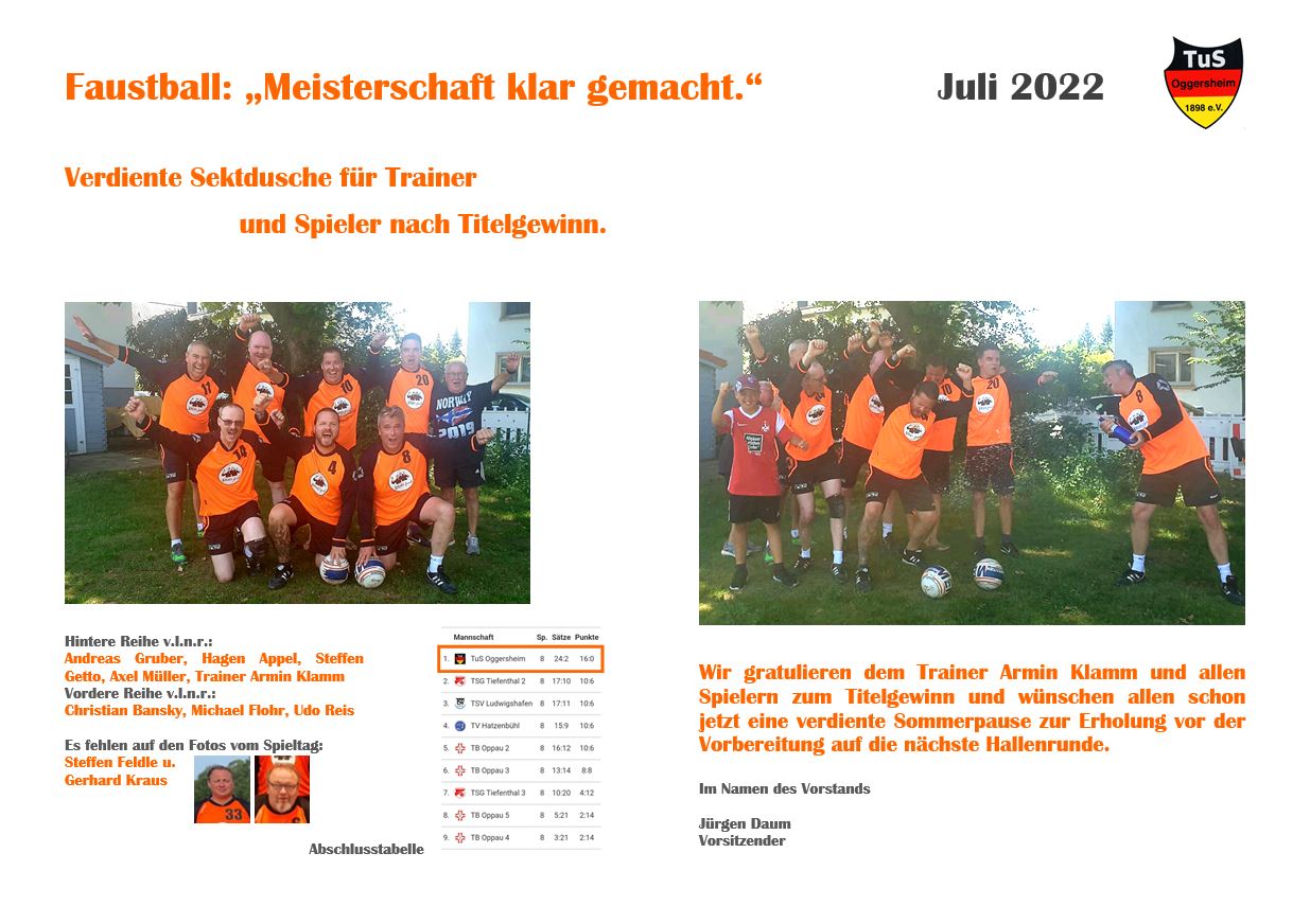 063 Schaukasten Aktuelles 2022 07 01 Faustball Verbandsliga Meister